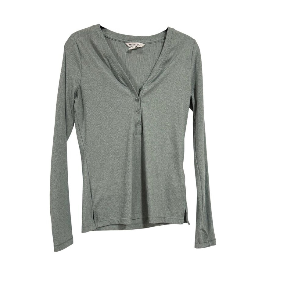 Athleta Uptempo Ribbed Henley Top Sage Green‎ Size S
